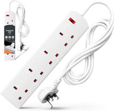 4 Way Socket Extension Lead, 1m Cable Multi-Plug Power Strip