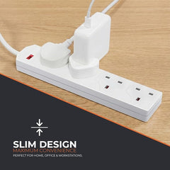 4 Way Socket Extension Lead, 1m Cable Multi-Plug Power Strip