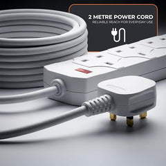 4 Way Socket Extension Lead, 1m Cable Multi-Plug Power Strip