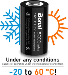 Rechargeable C Cell NiMH Batteries, 5000maAh