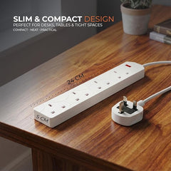 4 Way Socket Extension Lead, 1m Cable Multi-Plug Power Strip
